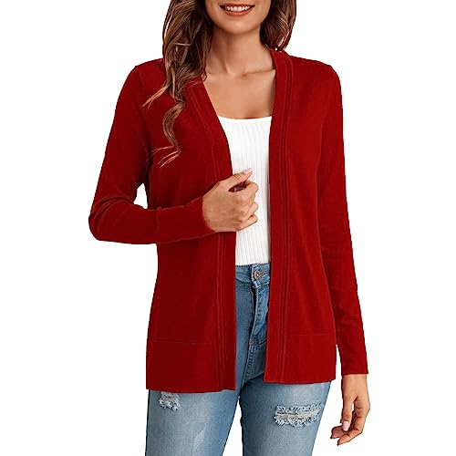 Strickjacke Damen Grau Langarm Cardigan Leicht Gestrickt Blazer Casual Jacke ohne Kapuze Langarm Strickjacke Offene Sommerjacke Solid High Stretchy Strickmantel Elegante Langarmshirt Wasserfall von Fannyfuny