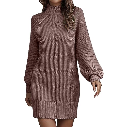 Strickkleid Damen Winter Lang, Strickkleid Damen Winter Puff Ärmel Rollkragen Minikleid Winterkleid Hohe Elastizität Pulloverkleid Herbst Winter Langarm Kleider Strick Herbstkleid Pullover Kleid von Fannyfuny