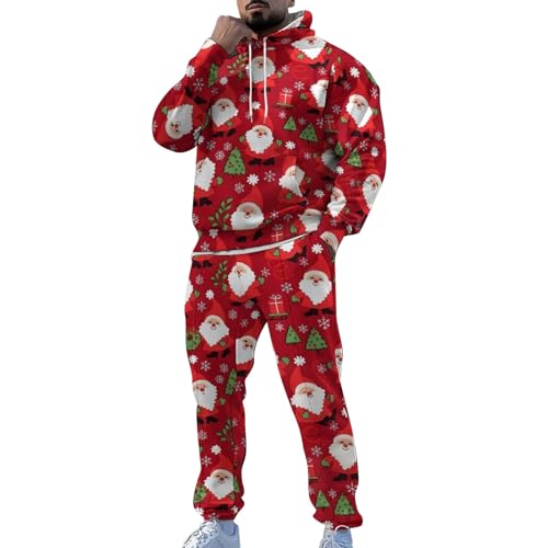 Weihnachts Jogginganzug Herren, Weihnachtsanzug für Herren, roter Herren-Weihnachtsanzug, roter Weihnachtsmann, Rentier, Weihnachtsbaum, Druck, Weihnachtsoutfit für Herren, Tracksuit, Trainingsanzug von Fannyfuny