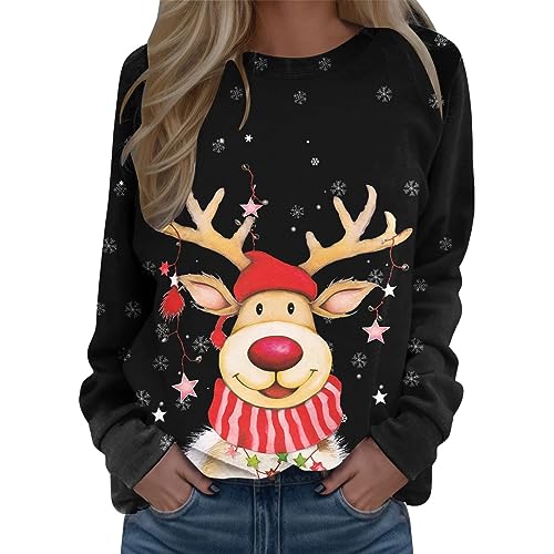 Weihnachtspulli Lustig Damen Langarm Rudolph Rentier Elfe Weihnachtspullover Langarmshirt Teenager Mädchen Weihnachts Jumper Xmas Pullis Shirt Weihnachtsmann Christmas Sweatshirt von Fannyfuny