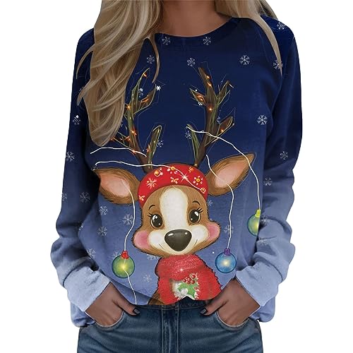 Weihnachtspulli Lustig Damen Langarm Rudolph Rentier Elfe Weihnachtspullover Langarmshirt Teenager Mädchen Weihnachts Jumper Xmas Pullis Shirt Weihnachtsmann Christmas Sweatshirt von Fannyfuny