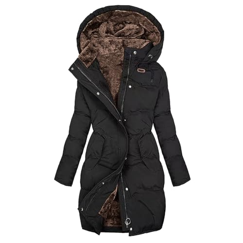 Winter Hoodie Damen Gefüttert, Damen Mantel Winterjacke Warm Lang Winterparka mit Kapuze Fell Kragen Trenchcoat Gefüttert Teddyfleece üBergangsjacke Daunenmantel Frauen Steppmantel Softshelljacke von Fannyfuny