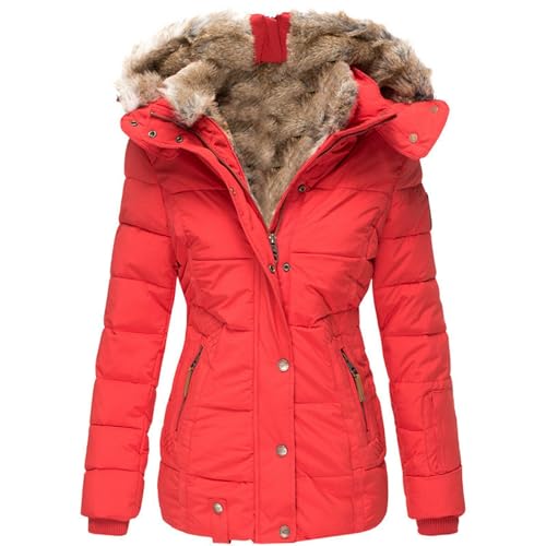 Winter Hoodie Damen Gefüttert, Damen Mantel Winterjacke Warm Lang Winterparka mit Kapuze Fell Kragen Trenchcoat Gefüttert Teddyfleece üBergangsjacke Daunenmantel Frauen Steppmantel Softshelljacke RDM von Fannyfuny