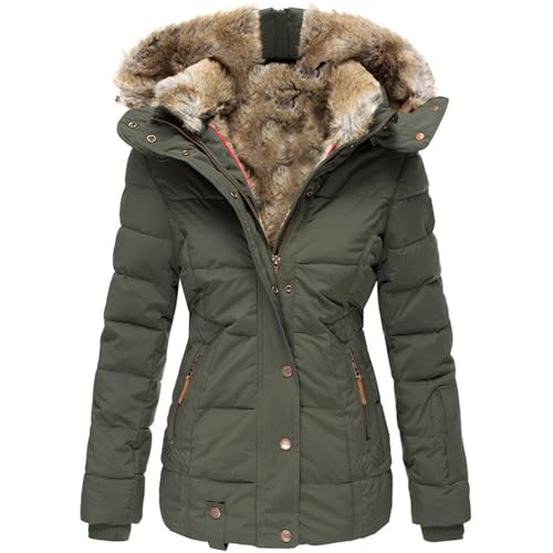 Winter Hoodie Damen Gefüttert, Damen Mantel Winterjacke Warm Lang Winterparka mit Kapuze Fell Kragen Trenchcoat Gefüttert Teddyfleece üBergangsjacke Daunenmantel Frauen Steppmantel Softshelljacke von Fannyfuny