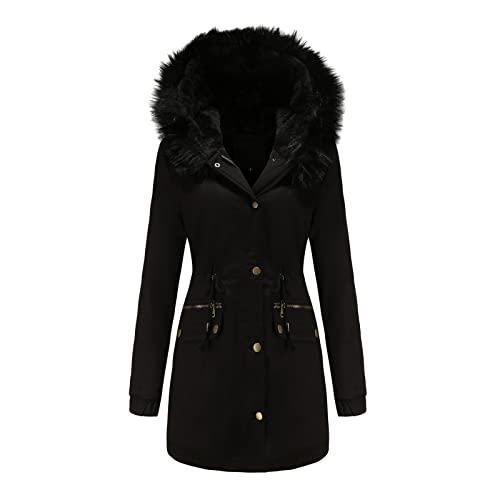 Winter Hoodie Damen Gefüttert, Damen Mantel Winterjacke Warm Lang Winterparka mit Kapuze Fell Kragen Trenchcoat Gefüttert Teddyfleece üBergangsjacke Daunenmantel Frauen Steppmantel Softshelljacke von Fannyfuny