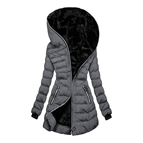 Winter Hoodie Damen Gefüttert, Damen Mantel Winterjacke Warm Lang Winterparka mit Kapuze Fell Kragen Trenchcoat Gefüttert Teddyfleece üBergangsjacke Daunenmantel Frauen Steppmantel Softshelljacke von Fannyfuny