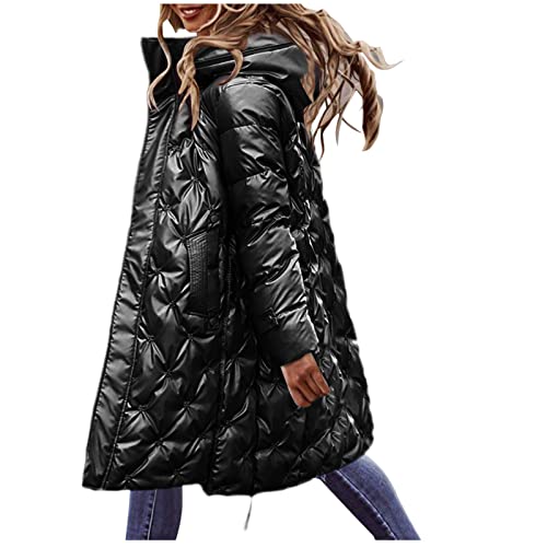 Winterjacke Damen Gefüttert, Lange Snowboardjacke Teddyfell Wachsjacke Oversize Softshellmantel Winter Plüschjacke Warmer Windjacke Solide Dicke Daunenmantel Langarm Outdoorjacke Kapuzenjacke von Fannyfuny