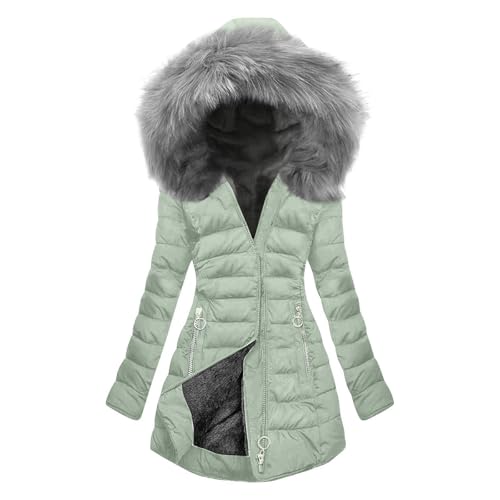 Wintermantel Damen Mittellang Winterjacke Warm Gefüttert Fleece Parka Mantel Mit Kapuze Kunstpelzkragen Jacke Frauen Winter Winterparka Verdickene Winddicht Outdoor Übergangsjacke Mit Zipper Tasche von Fannyfuny