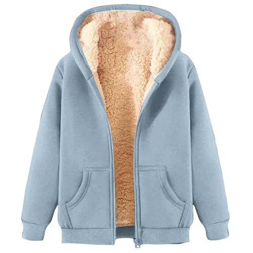Wintermantel Damen Warm Gefüttert, Winterjacke Fleecejacke Winter Sweatjacke mit Kapuze Elegant Übergangsjacke Große Größen Kapuzenpullover mit Taschen Lässige Mantel mit ReißVerschluss Plüschjacke von Fannyfuny