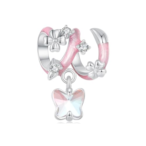 925er Sterling Silber Schmetterling-Blume Charm Perle für Pandora Armband von Fanona