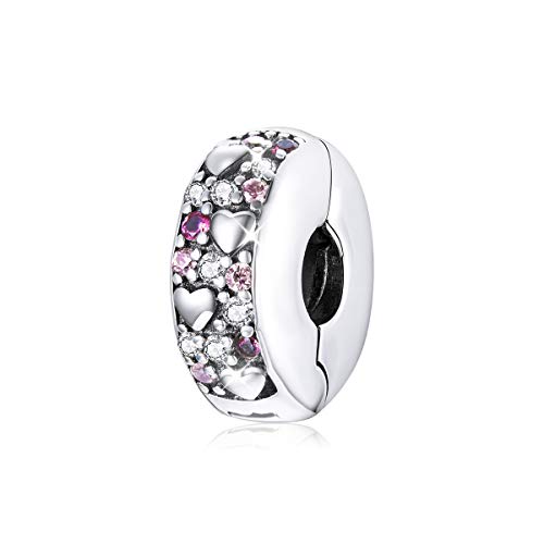 Charm-Clip Stopper, für Pandora-Armband, Anhänger in Herzform, aus Sterlingsilber, mit Schmuckschatulle, Zirkonia, Zirkonia von Fanona