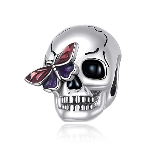 Totenkopf Charms für Pandora Armbänder- 925 Sterling Silber Schmetterling Schmuck Beads Charm- Halloween Tag Geschenk für Frauen Mädchen Mutter-Tochter von Fanona