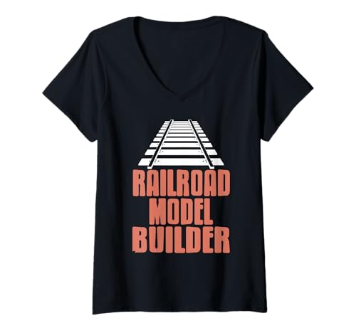 Damen Stolzer Modelleisenbahn Erbauer Bastler T-Shirt mit V-Ausschnitt von Fans Miniatur Bahn Spur Bau Szene