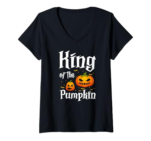 Damen König des Kürbis Halloween Lustiger Stil T-Shirt mit V-Ausschnitt Damen König des Kürbis Halloween Lustiger Stil T-Shirt mit V-Ausschnitt von Fans Von Kürbiswitz Und Herbstspaß