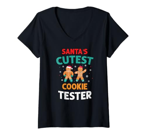 Damen Santas Süßester Keksverkoster Lustiger Stil T-Shirt mit V-Ausschnitt Damen Santas Süßester Keksverkoster Lustiger Stil T-Shirt mit V-Ausschnitt von Fans Von Lustigem Weihnachtsbacken Und Humor