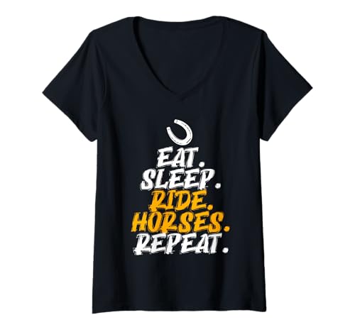 Damen Essen Schlafen Reiten Pferde Wiederholen Spaß T-Shirt mit V-Ausschnitt Damen Essen Schlafen Reiten Pferde Wiederholen Spaß T-Shirt mit V-Ausschnitt von Fans Von Reitern Und Pferdeliebhabern
