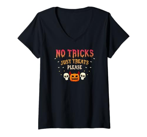Damen Keine Streiche Nur Süßes Lustiger Halloween Spruch T-Shirt mit V-Ausschnitt Damen Keine Streiche Nur Süßes Lustiger Halloween Spruch T-Shirt mit V-Ausschnitt von Fans Von Süßem Und Kostümfesten