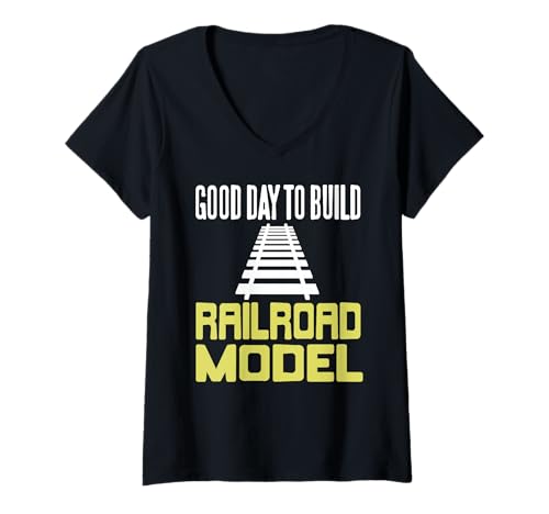 Damen EIN guter Tag für Modelleisenbahnbau T-Shirt mit V-Ausschnitt Damen EIN guter Tag für Modelleisenbahnbau T-Shirt mit V-Ausschnitt von Fans Zug Modell Bahn Streckenbauer