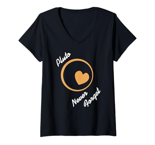 Damen Pluto Niemals Vergessen Planet Erinnerung Humor T-Shirt mit V-Ausschnitt Damen Pluto Niemals Vergessen Planet Erinnerung Humor T-Shirt mit V-Ausschnitt von Fans vom neunten Planeten Retro Weltraum