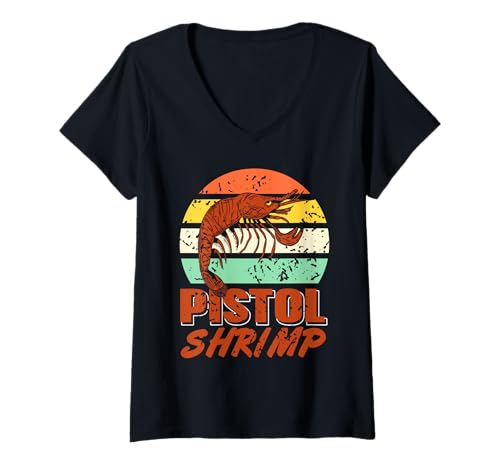 Damen Retro Pistol Shrimp Krustentierwitz Ozean-Fans T-Shirt mit V-Ausschnitt Damen Retro Pistol Shrimp Krustentierwitz Ozean-Fans T-Shirt mit V-Ausschnitt von Fans von Aquarien, Ozeanleben und Biologiehumor