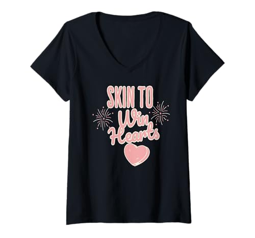 Damen Haut Zeigen und Herzen erobern Romantischer Humor T-Shirt mit V-Ausschnitt Damen Haut Zeigen und Herzen erobern Romantischer Humor T-Shirt mit V-Ausschnitt von Fans von Charme, Pflege und Selbstbewusstsein