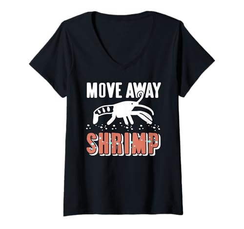 Damen Verschwinde Shrimp Lustiger Krabbenwitz Nerd T-Shirt mit V-Ausschnitt von Fans von Garnelenhumor und Ozeanliebhabern
