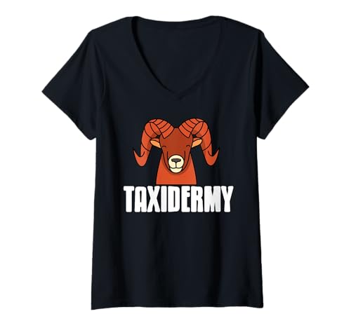 Damen Lustiger Taxidermie-Widderkopf Humor für Jäger T-Shirt mit V-Ausschnitt Damen Lustiger Taxidermie-Widderkopf Humor für Jäger T-Shirt mit V-Ausschnitt von Fans von Jagdtrophäen und Tierpräparation