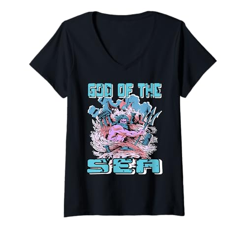 Damen Gott des Meeres Antike Mythologie Dreizack Macht T-Shirt mit V-Ausschnitt Damen Gott des Meeres Antike Mythologie Dreizack Macht T-Shirt mit V-Ausschnitt von Fans von Meeresmythen und Götterlegenden