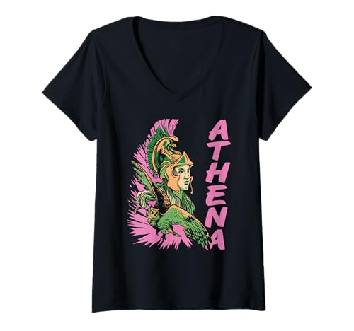 Damen Athena Göttin Eule Weisheit Helm Krieger Antike Macht T-Shirt mit V-Ausschnitt Damen Athena Göttin Eule Weisheit Helm Krieger Antike Macht T-Shirt mit V-Ausschnitt von Fans von Mythen Weiblicher Geschichte