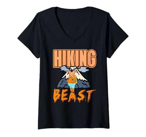 Damen Lustiger Wander Bestie Hirsch Berg Abenteuer T-Shirt mit V-Ausschnitt Damen Lustiger Wander Bestie Hirsch Berg Abenteuer T-Shirt mit V-Ausschnitt von Fans von Wandern und Outdoor Backpack
