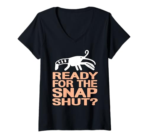 Damen Lustiger Pistolenkrebs Snap Shut Witz Ozean T-Shirt mit V-Ausschnitt Damen Lustiger Pistolenkrebs Snap Shut Witz Ozean T-Shirt mit V-Ausschnitt von Fans von Wissenschaft und Meerestieren