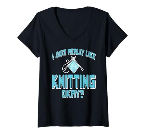 Damen Ich mag Stricken einfach Lustiger Garn Humor T-Shirt mit V-Ausschnitt Damen Ich mag Stricken einfach Lustiger Garn Humor T-Shirt mit V-Ausschnitt von Fans von Wolle mit klarer Meinung