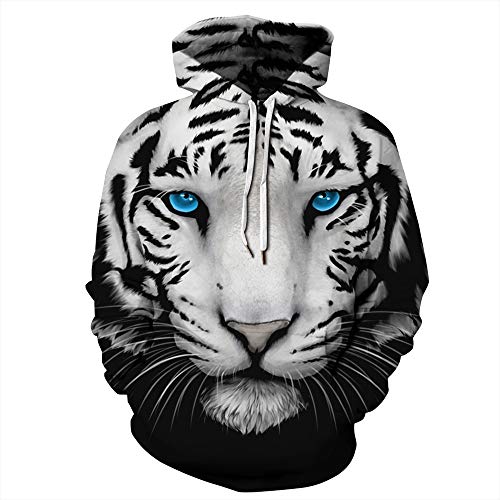 FANSU Herren Damen Kapuzenpullover 3D Hoodie,Unisex Freizeit Kreative Mode Löwe Tiger Druck Sweatshirt Pullover Langarm Paare Hoodies mit Tasche (L/XL,Weißer Tiger 2) von FANSU