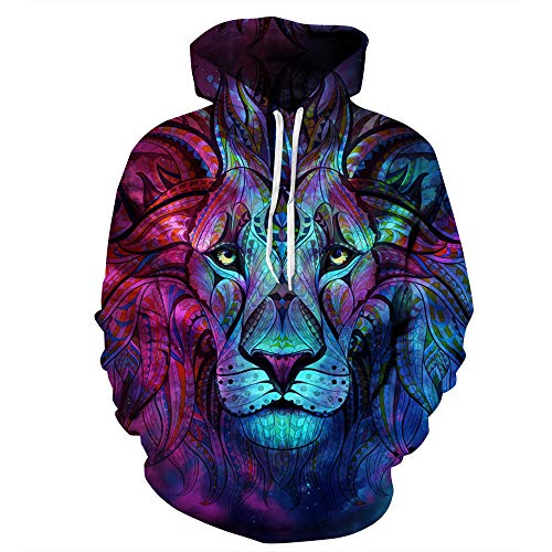 FANSU Herren Damen Kapuzenpullover 3D Hoodie,Unisex Freizeit Kreative Mode Löwe Tiger Druck Sweatshirt Pullover Langarm Paare Hoodies mit Tasche (S/M,Ethnischer Löwe) von FANSU