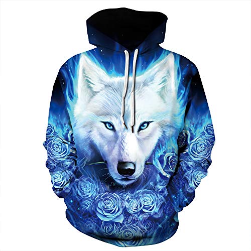 FANSU Herren Damen Kapuzenpullover 3D Hoodie,Unisex Freizeit Kreative Mode Wolf Druck Sweatshirt Pullover Langarm Paare Hoodies mit Tasche (S/M,Rose Wolf) von FANSU