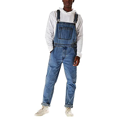 FANSU Herren Jeans Latzhose Overall, Arbeitshosen Lange Jeanshose Retro Denim Arbeitslatzhose Jumpsuit Destroyed Ripped Multifunktion Hose Arbeitskleidung (2XL,Hellblau) von FANSU