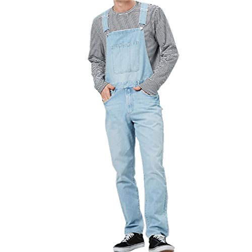 FANSU Herren Jeans Latzhose Overall, Arbeitshosen Lange Jeanshose Retro Denim Arbeitslatzhose Jumpsuit Destroyed Ripped Multifunktion Hose Arbeitskleidung (Hellblau,XL) von FANSU