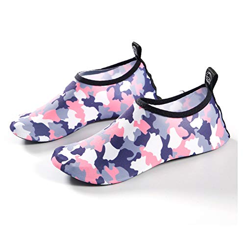 FANSU Strandschuh Damen Herren Schwimmschuhe Aquaschuhe, Schnell Trocknend rutschfeste Surfschuhe Wassersport Yoga Wasserschuhe Barfußschuhe (EU36 / 37 (Fußlänge 23 cm),Tarnung rosa) von FANSU