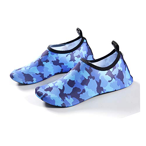 FANSU Strandschuh Damen Herren Schwimmschuhe Aquaschuhe, Schnell Trocknend rutschfeste Surfschuhe Wassersport Yoga Wasserschuhe Barfußschuhe (EU38 / 39 (Fußlänge 24,2 cm),Tarnung blau) von FANSU