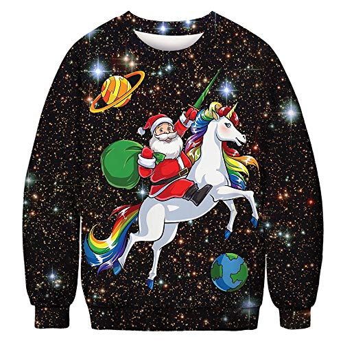 FANSU Weihnachtspullover, 3D Unisex Weihnachtliches Einhorn Druck Pullover Weihnachten Pullover Ugly Lustig Christmas Sweater (2XL,GK048-Einhorn) von FANSU