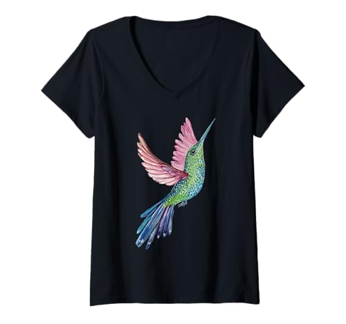 Damen Colibri Bird Nature Kolibri-Liebhaber T-Shirt mit V-Ausschnitt von Fantabulous Acc