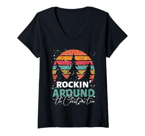 Damen Rockin' Around The Christmas Tree - Sonnenuntergang im Vintage-Stil T-Shirt mit V-Ausschnitt Damen Rockin' Around The Christmas Tree - Sonnenuntergang im Vintage-Stil T-Shirt mit V-Ausschnitt von Fantabulous Acc