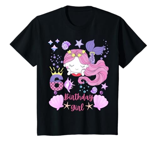 6. Geburtstag Meerjungfrau Prinzessin 6 Jahre alt Mädchen T-Shirt von Fantabulous Kids