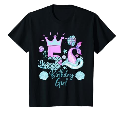Kinder Mädchen 5. Geburtstag Meerjungfrau 5 Jahre alt lustig T-Shirt von Fantabulous Kids