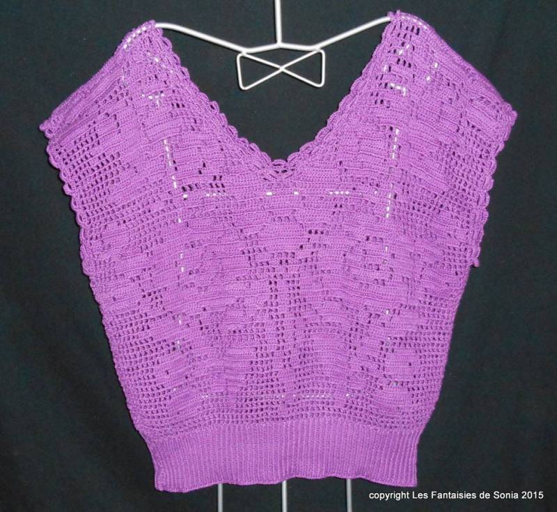 Ärmelloser Häkelpullover Aus Lila Baumwolle, Größe 44 von FantaisiesSonia