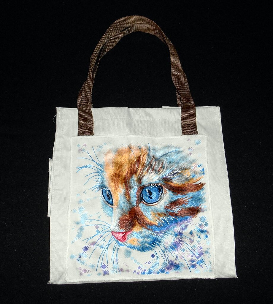 Weiße Umhängetasche Mit Katzenstickerei von FantaisiesSonia