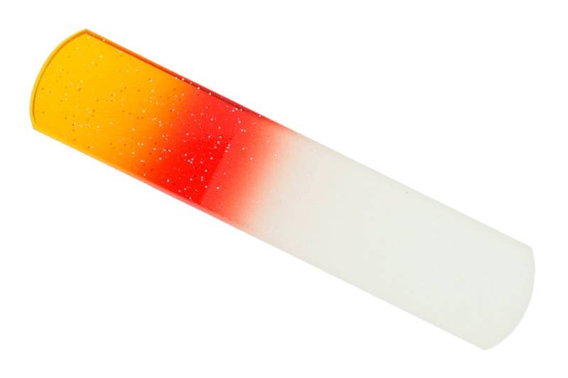 Fantasia Beauty Glasnagelfeile Pediküre-Glasfeile, doppelseitig, gelb-rot mit Glitter, 1-tlg., 13,5 cm, geätzt in gehärtetem Glas von Fantasia Beauty