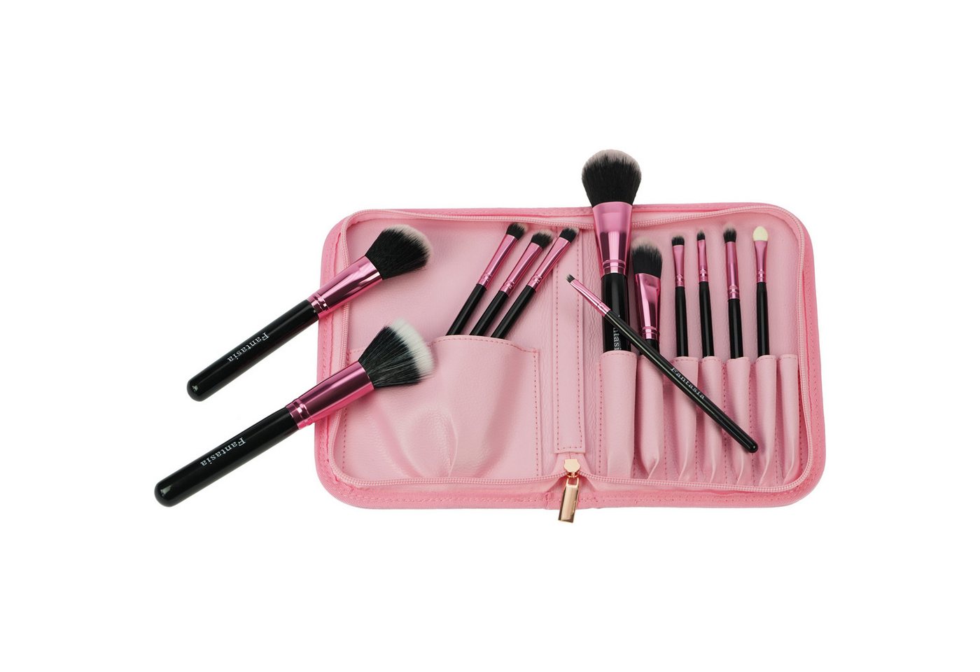 Fantasia Beauty Kosmetikpinsel-Set Pinsel-Set 12-tlg. mit Synthetic Haar, Rosa-Schwarz, in Tasche, Vegan, Synthetikhaar von Fantasia Beauty