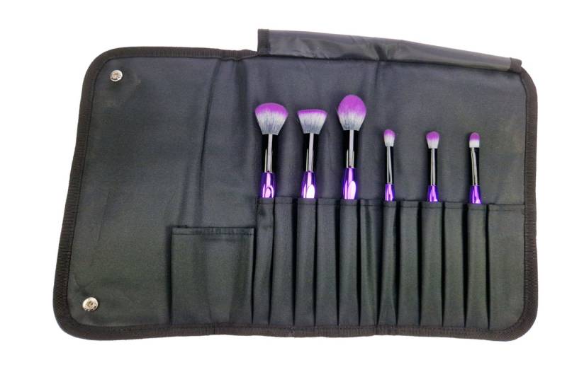Fantasia Beauty Kosmetikpinsel-Set Pinseltasche bestückt mit 6 Schminkpinseln Lila/Schwarz, 1 tlg., Vegan von Fantasia Beauty