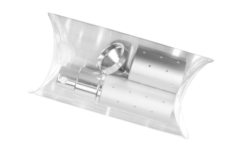 Fantasia Beauty Parfümzerstäuber Taschenzerstäuber Silberfarben für 10 ml + Trichter silberfarben (1 St), Parfümzerstäuber Silberfarben mit Trichter silberfarben von Fantasia Beauty